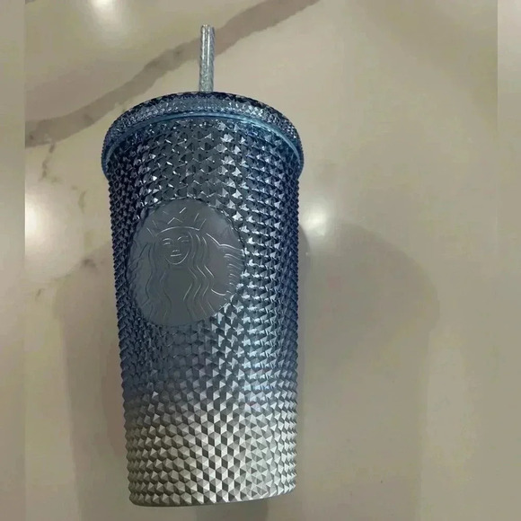 Starbucks 2023 Holiday Studded Blue Silver Ombre 16oz Tumbler w/ Straw NWT - Picture 4 of 11